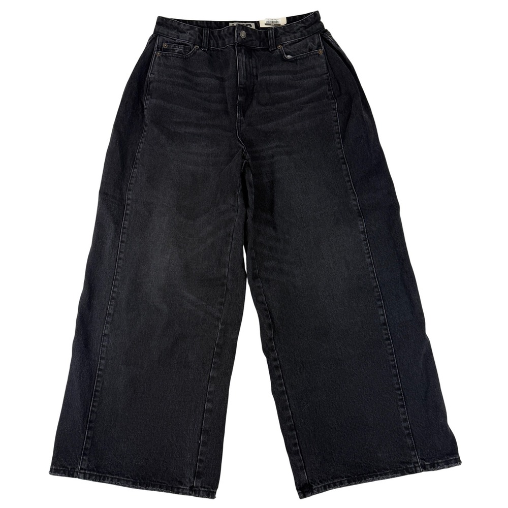 KDB by Kahlana Wide Leg Jeans Womens 6 Black High Rise Raw Hem Cotton Denim NWT
